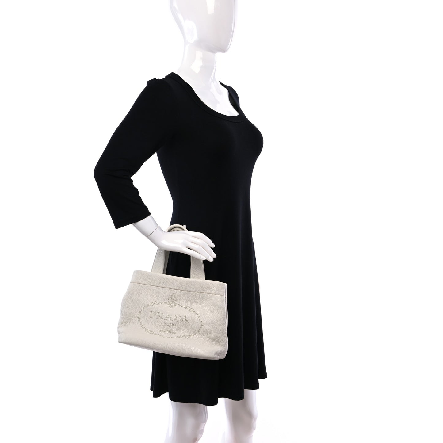 Vitello Daino Soft Perforated Logo Tote White