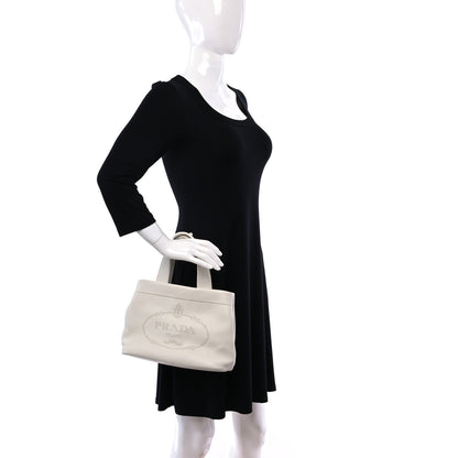 Prada Vitello Daino Soft Perforated Logo Tote White 2 of 8