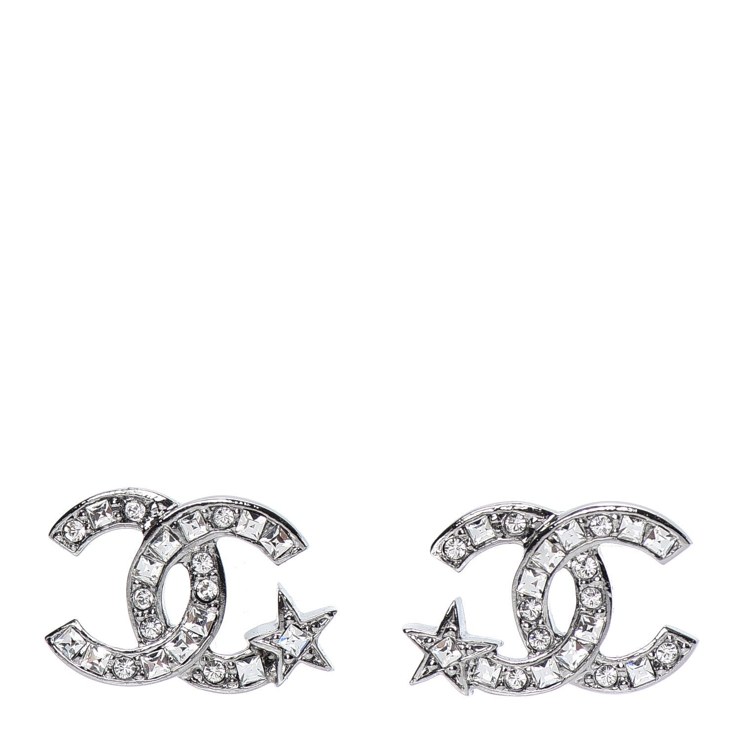 Chanel Crystal CC Starfall Earrings Silver 1 of 5