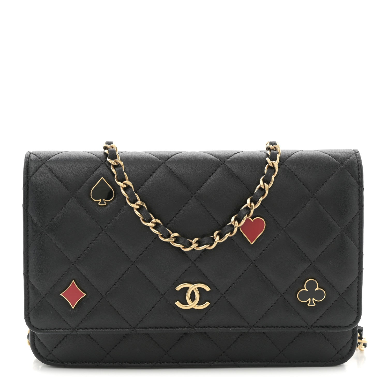 Chanel Lambskin Quilted Enamel Coco Casino Wallet On Chain WOC Black 1 of 12