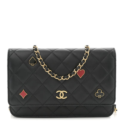 Chanel Lambskin Quilted Enamel Coco Casino Wallet On Chain WOC Black 1 of 12