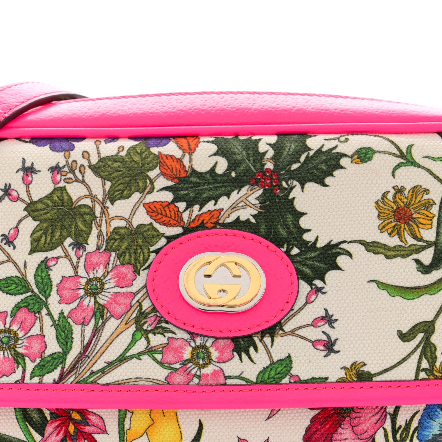 Canvas Flora Floral Shoulder Bag White Fuchsia Fluo