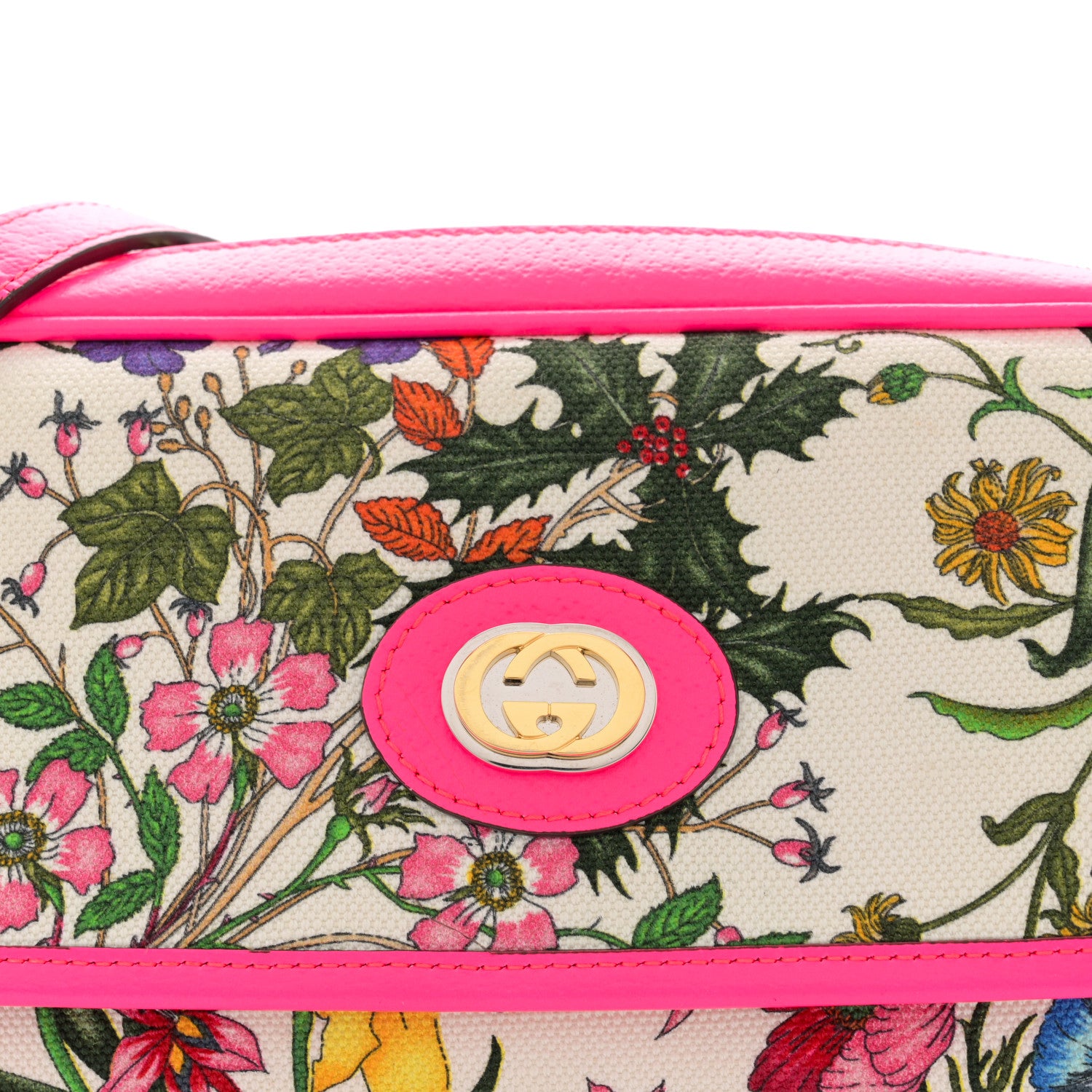 Gucci Canvas Flora Floral Shoulder Bag White Fuchsia Fluo 8 of 13