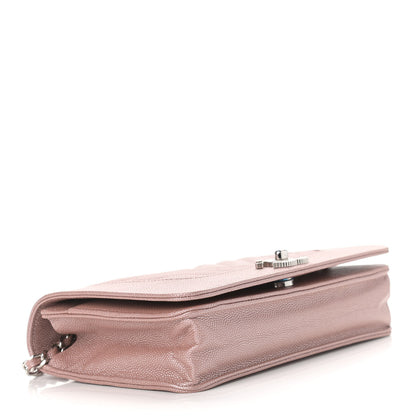 Chanel Metallic Caviar Chevron Quilted Vintage Mademoiselle Wallet On Chain WOC Pink 4 of 12