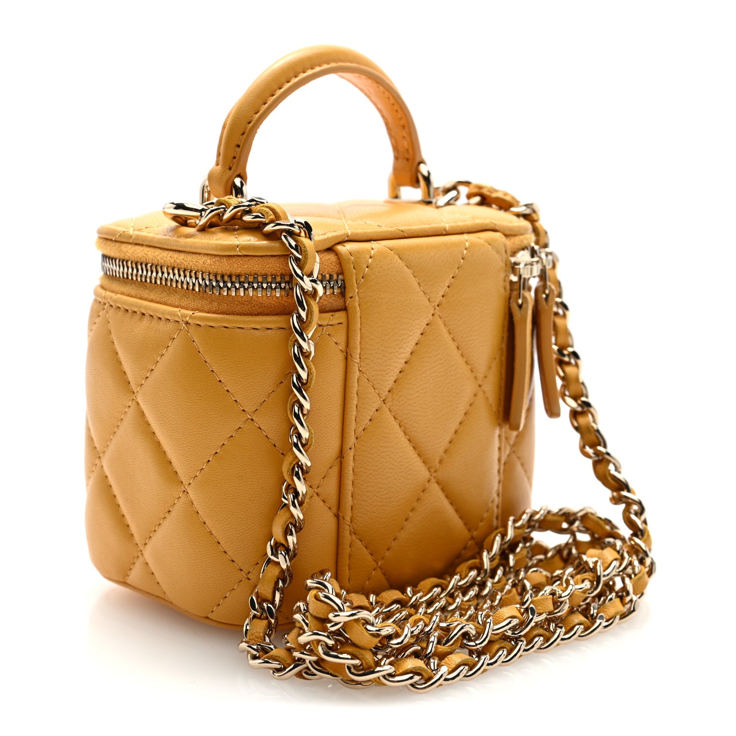 Lambskin Quilted Top Handle Mini Vanity Case With Chain Yellow
