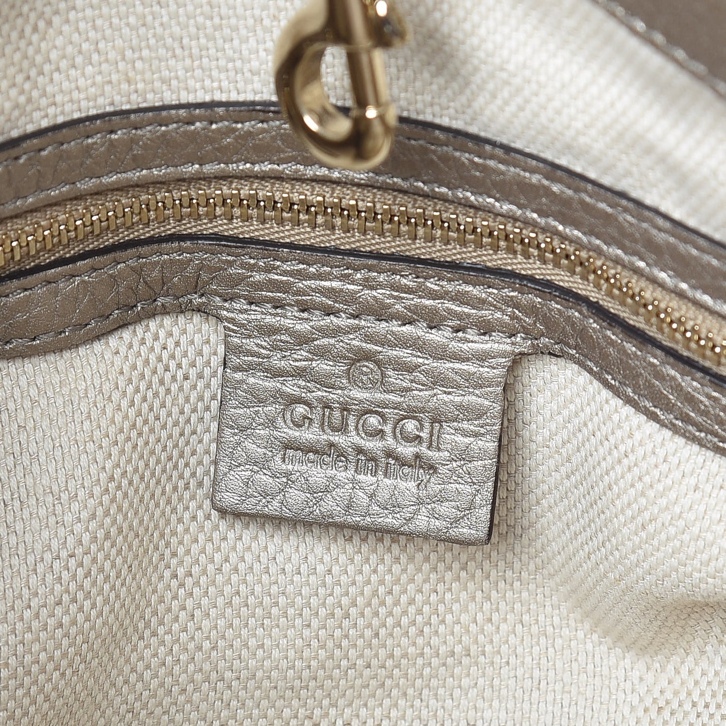 Metallic Pebbled Calfskin Medium Soho Chain Shoulder Bag Golden Beige