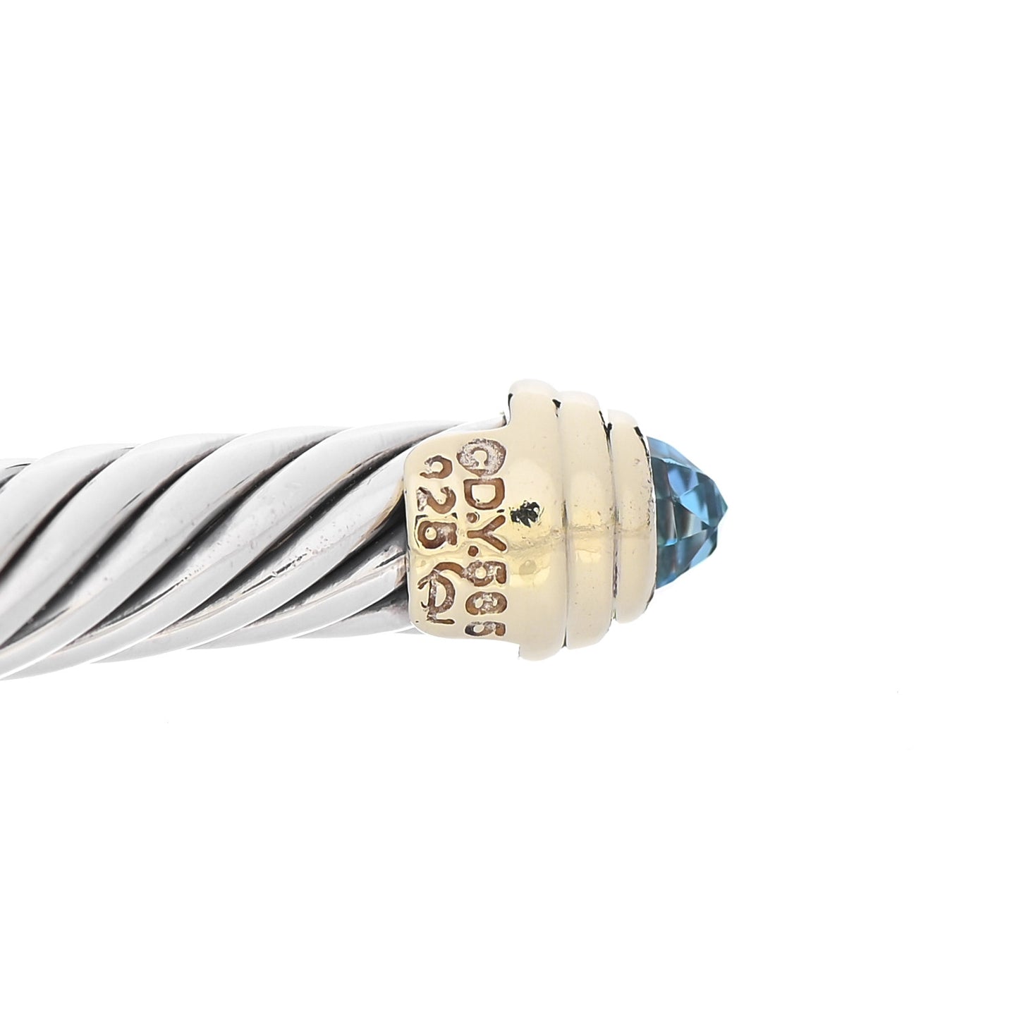 Sterling Silver 14K Yellow Gold Blue Topaz 5mm Cable Classics Petite Color Bracelet