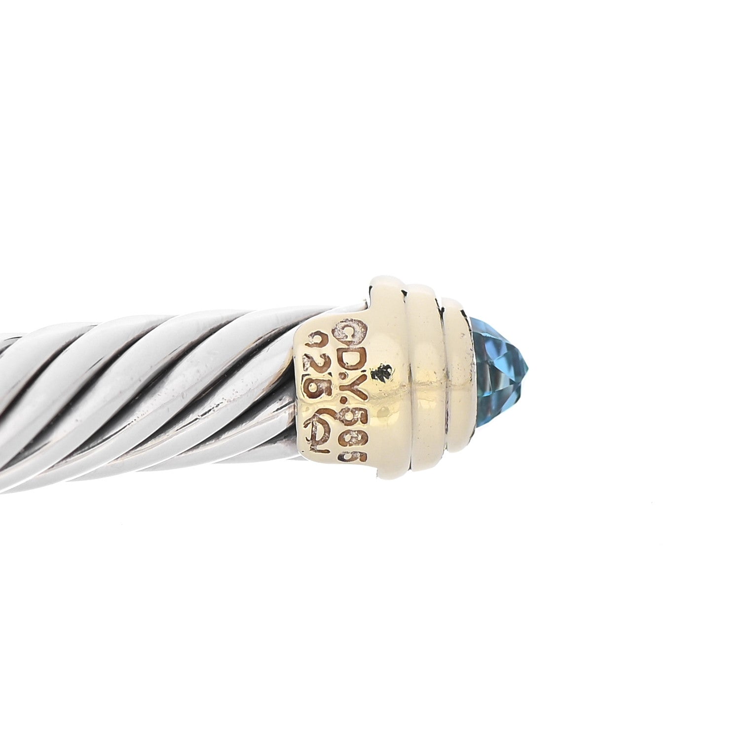 David Yurman Sterling Silver 14K Yellow Gold Blue Topaz 5mm Cable Classics Petite Color Bracelet 4 of 4