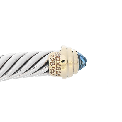 David Yurman Sterling Silver 14K Yellow Gold Blue Topaz 5mm Cable Classics Petite Color Bracelet 4 of 4
