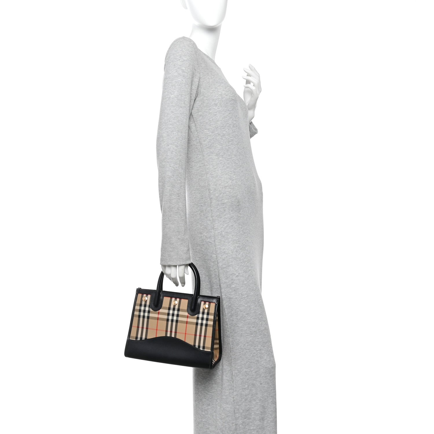 Burberry Calfskin House Check Mini Two Handle Title Bag Black 2 of 12