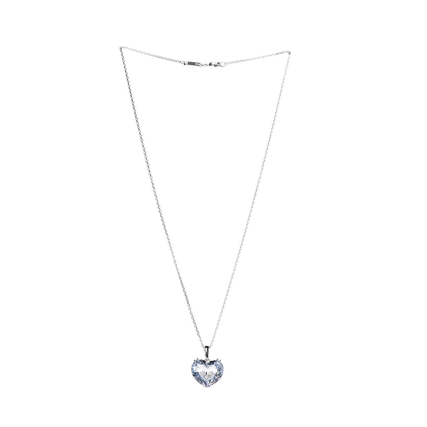 18K White Gold Blue Topaz 3 Diamonds So Happy Heart Pendant Necklace