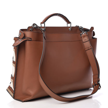 Fendi Canvas Calfskin Suede Large Peekaboo Iconic Essential Satchel Brown 4 of 14