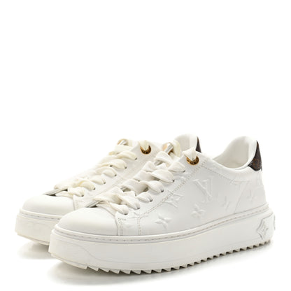 Louis Vuitton Lambskin Embossed Monogram Time Out Sneakers 36 White 3 of 11