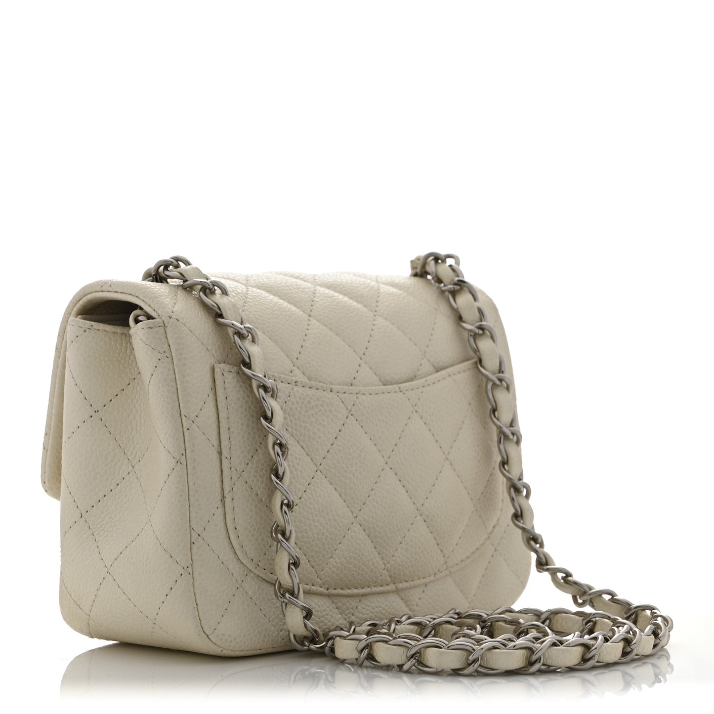 Iridescent Caviar Quilted Mini Square Flap White