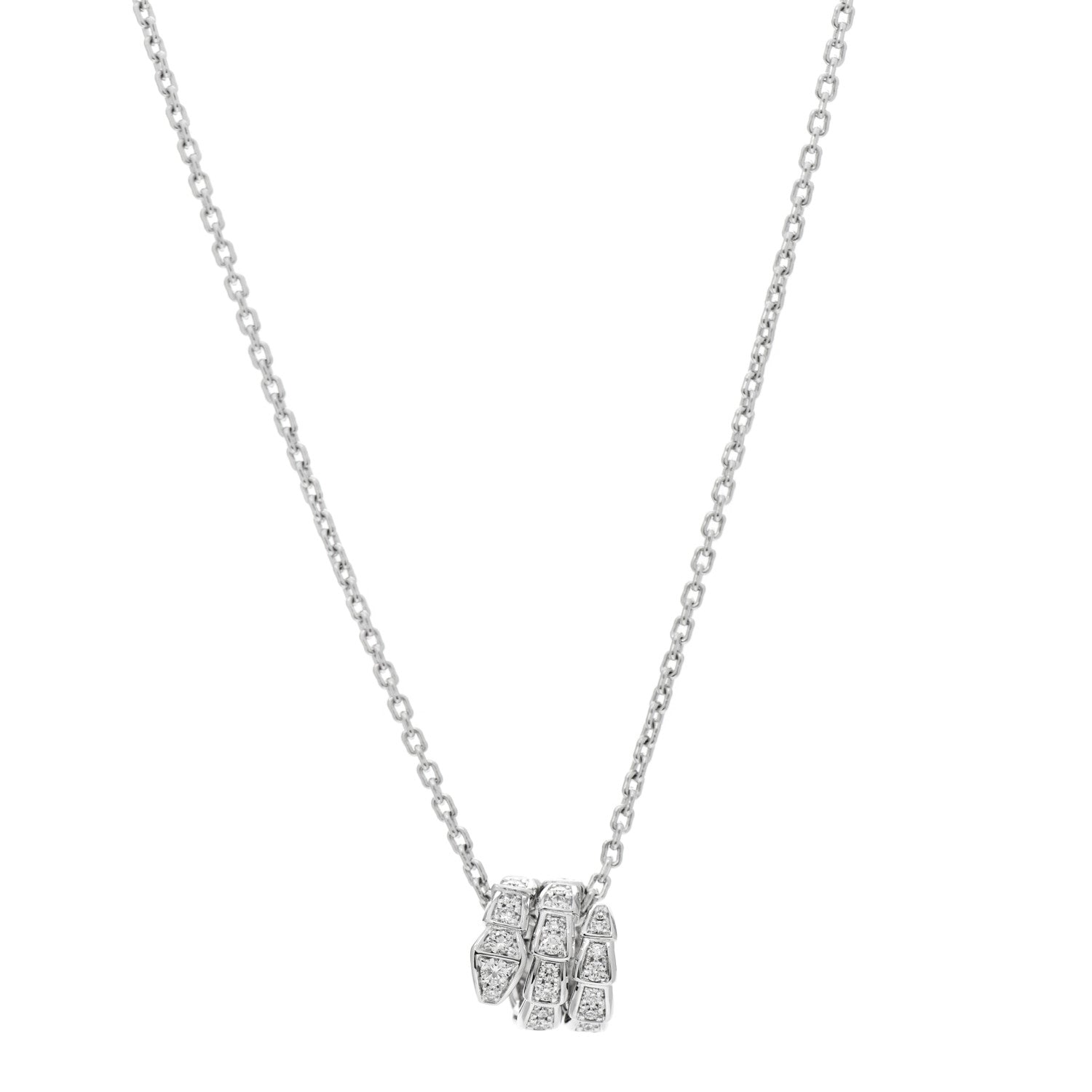 Bulgari 18K White Gold Diamond Serpenti Viper Pave Pendant Necklace 1 of 7