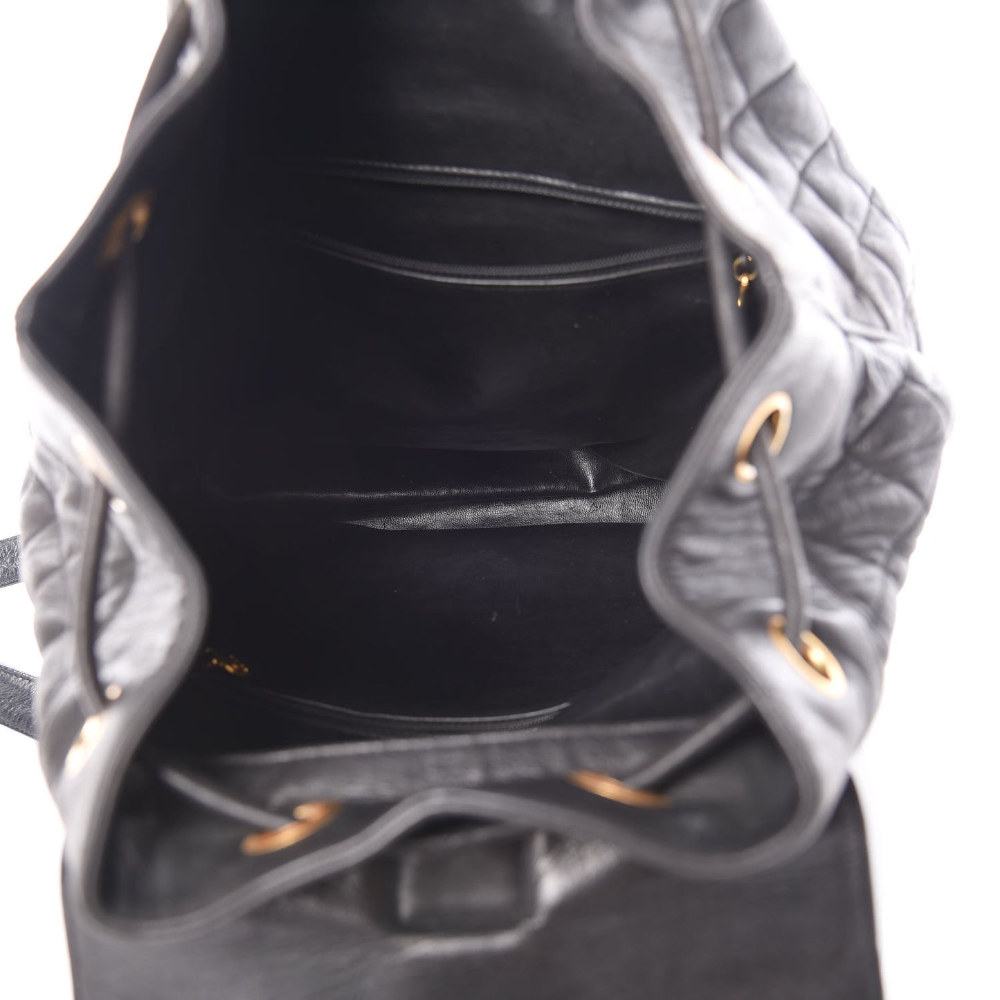 Lambskin Quilted Drawstring Backpack Black
