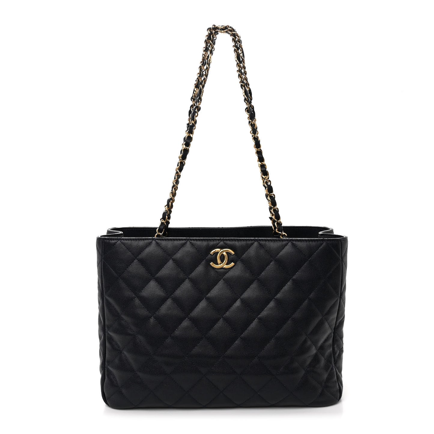Caviar Quilted Small Shopping Tote Navy Blue