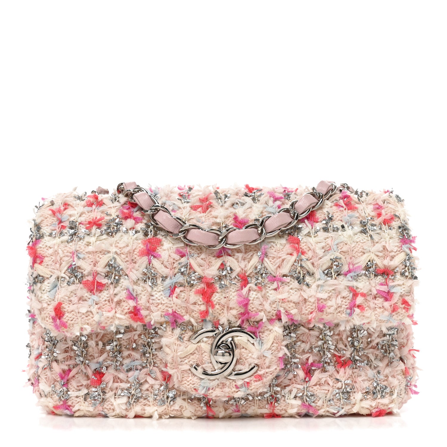 Chanel Tweed Quilted Mini Rectangular Flap Light Pink Silver Blue 1 of 10