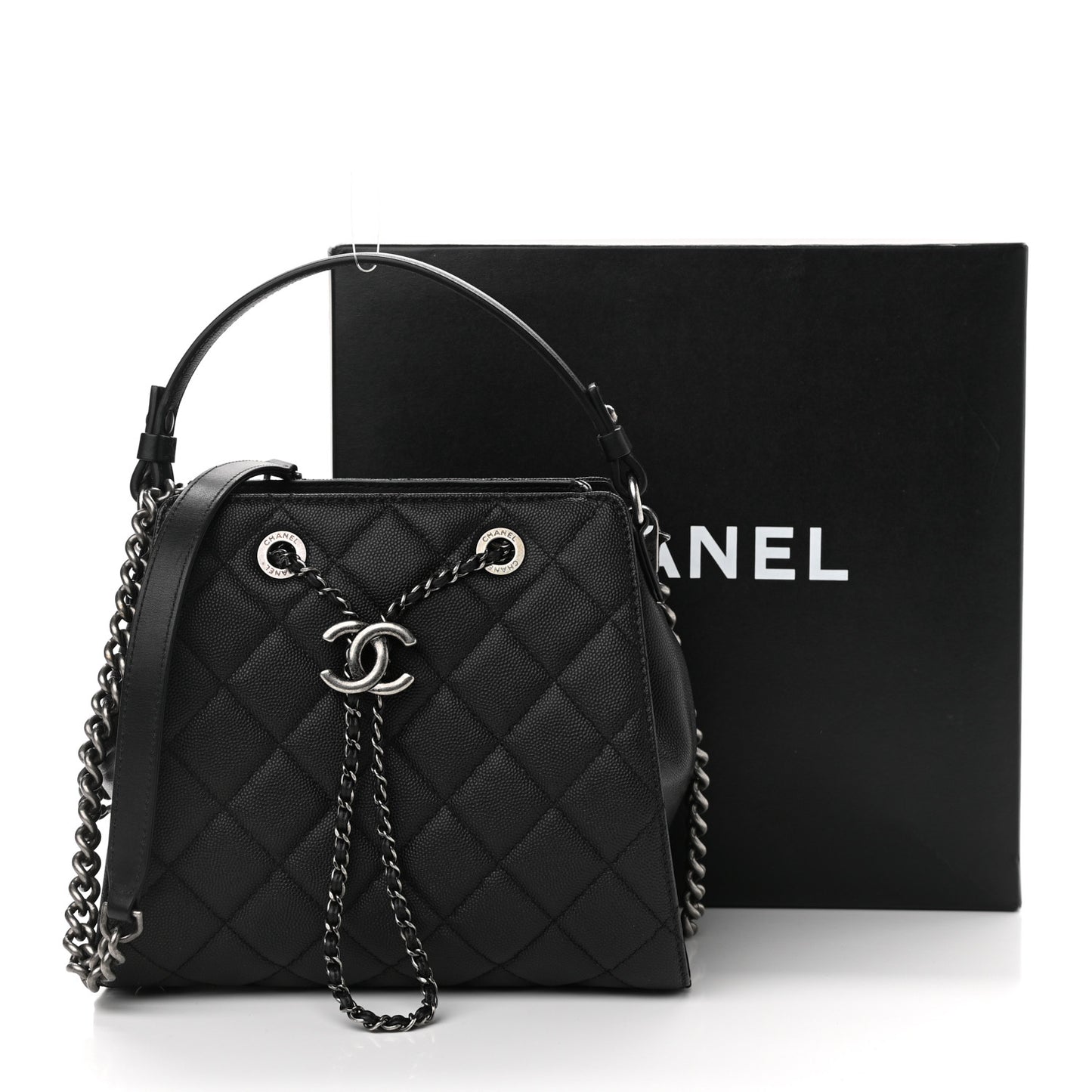 Caviar Quilted Small CC Bucket Bag Black