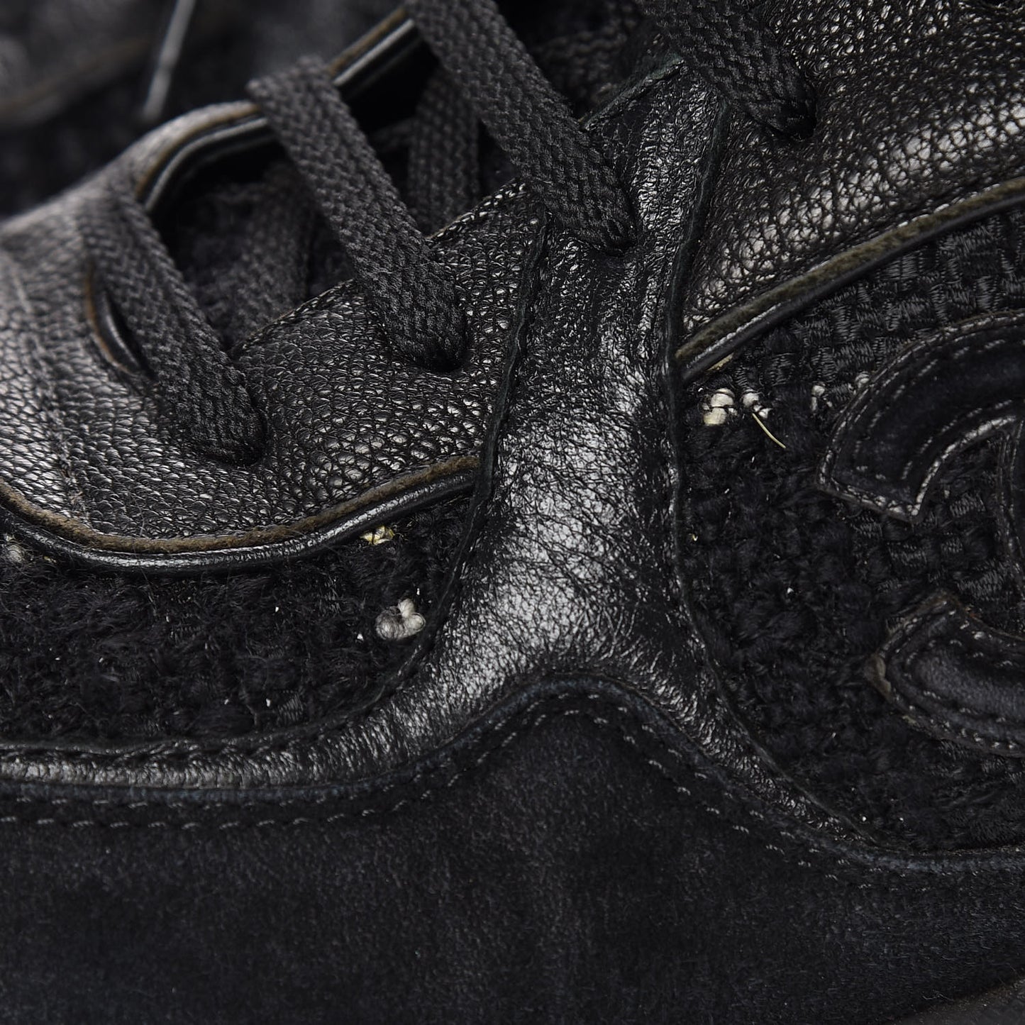 Suede Tweed Goatskin CC Sneakers 41.5 Black