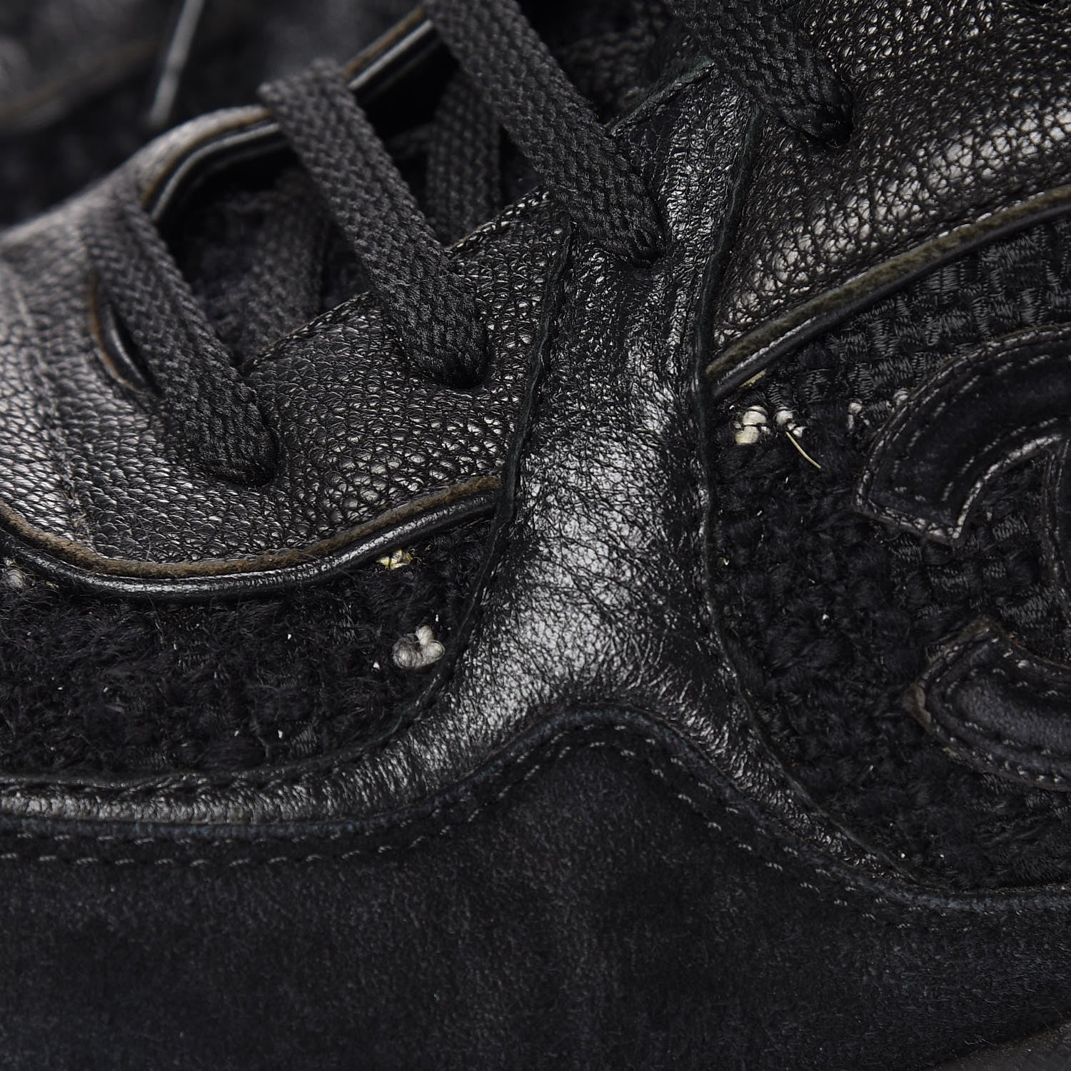 Chanel Suede Tweed Goatskin CC Sneakers 41.5 Black 9 of 12