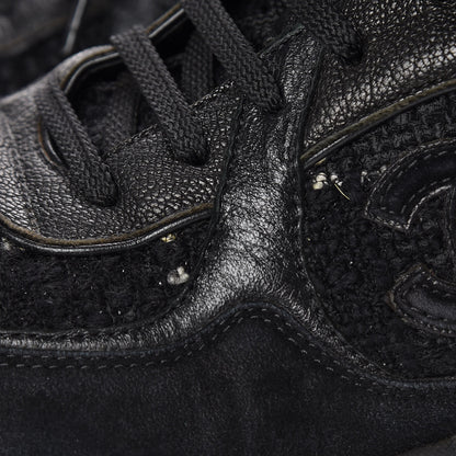 Chanel Suede Tweed Goatskin CC Sneakers 41.5 Black 9 of 12