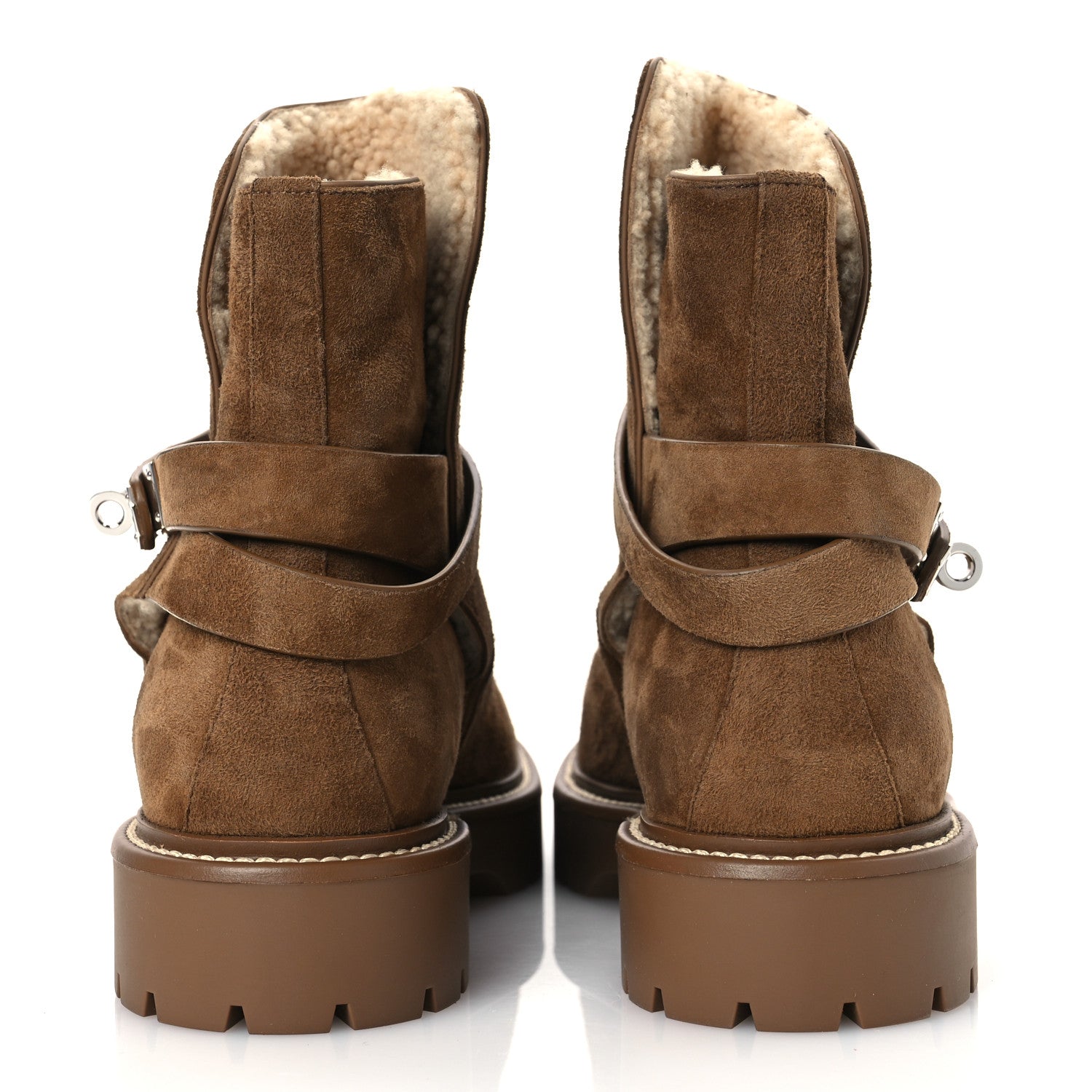 Hermes Suede Goatskin Shearling Womens Jeff Ankle Boots 41 Brun Fume Ecru 6 of 11