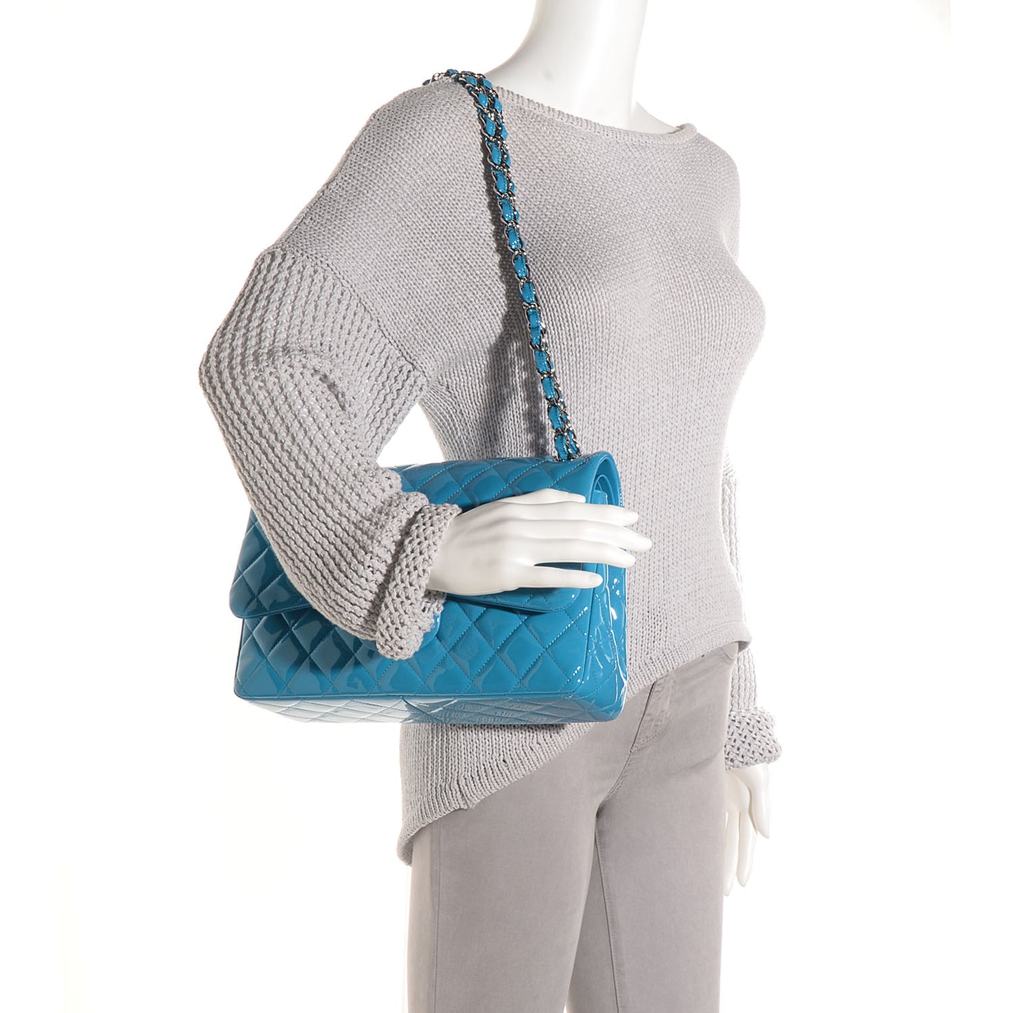Patent Jumbo Double Flap Turquoise Blue