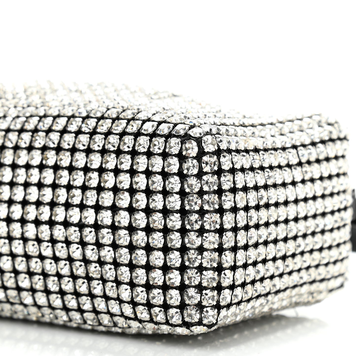 Mesh Crystal Rhinestone Mini Heiress Pouch Black Silver