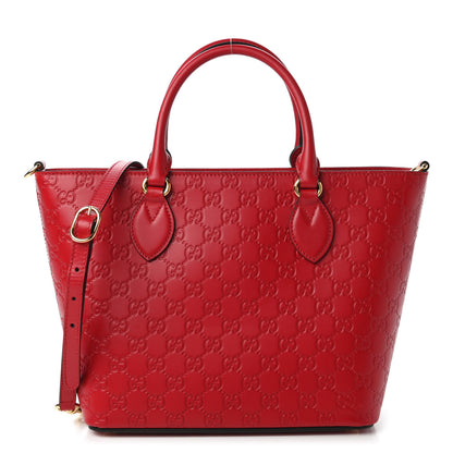 Gucci Guccissima Small Zippered Bucket Tote Hibiscus Red 1 of 10