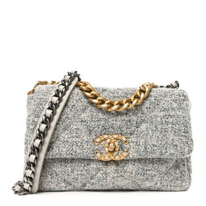 Chanel Tweed Quilted Medium Chanel 19 Flap Grey Ecru 1 of 11