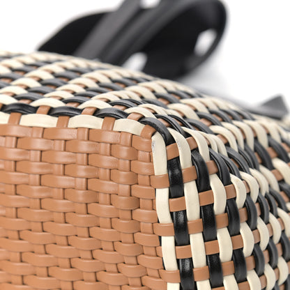 Miu Miu Polyurethane Calfskin Woven Bi-Color Tote Beige Black 6 of 14