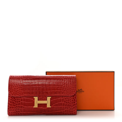 Hermes Shiny Alligator Constance Long Wallet Rouge Vif 9 of 9