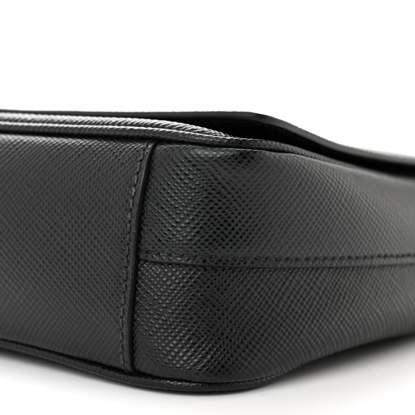 Saffiano Cuir Triangle Logo Embossed Flap Crossbody Black