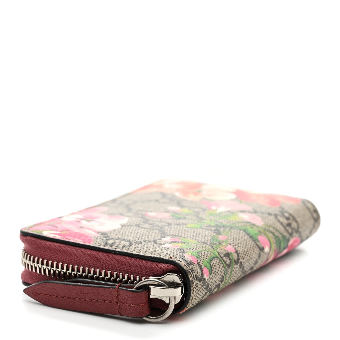 GG Supreme Monogram Blooms Zip Around Card Case Wallet Beige Multicolor Dry Rose