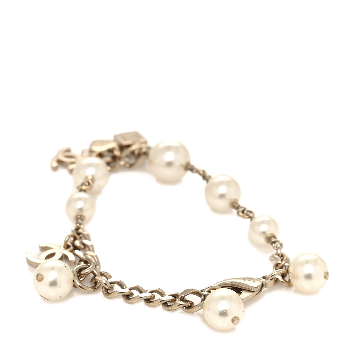 Crystal Pearl Perfume Bottle CC Charm Bracelet Gold White
