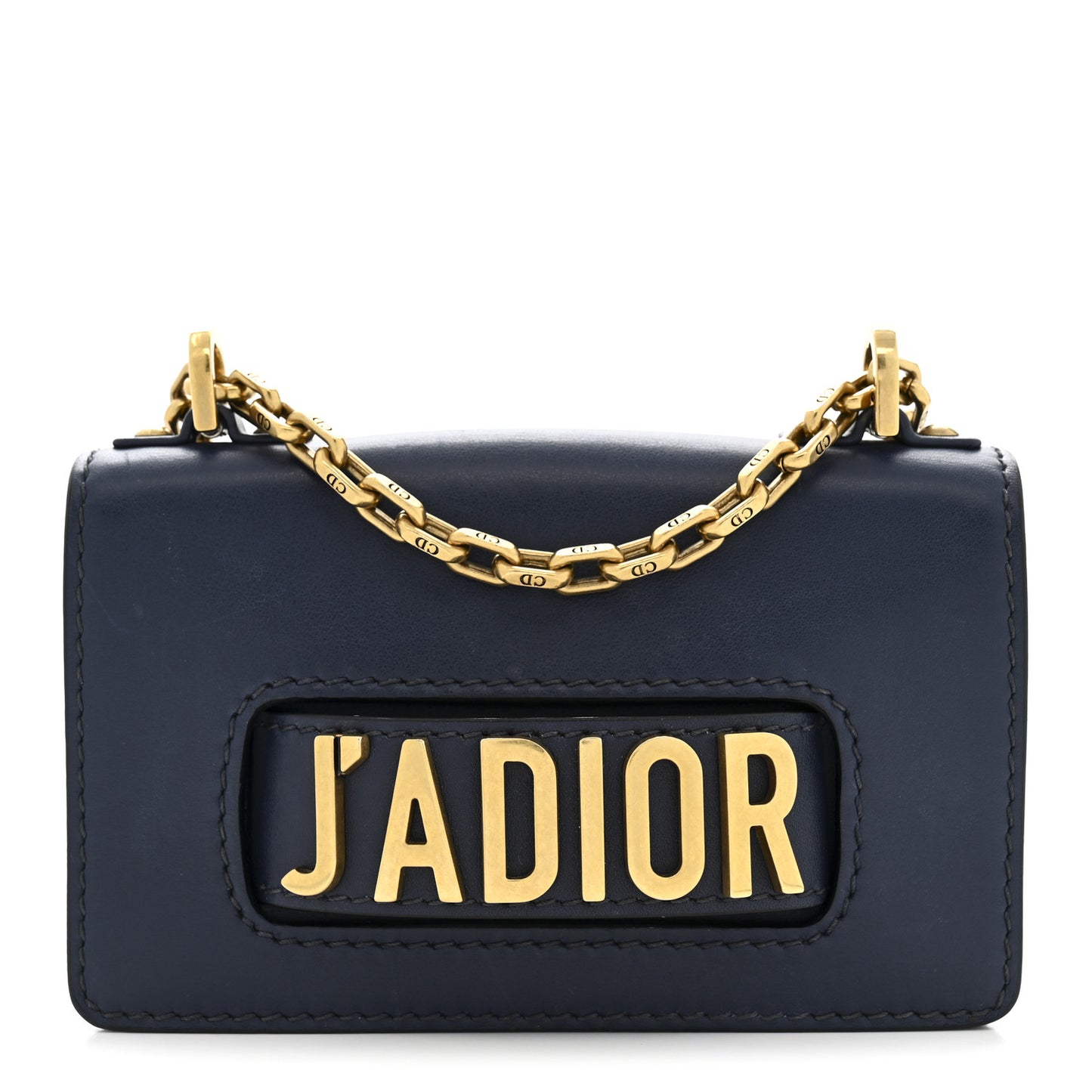 Calfskin Mini J'Adior Chain Flap Bag Navy Blue