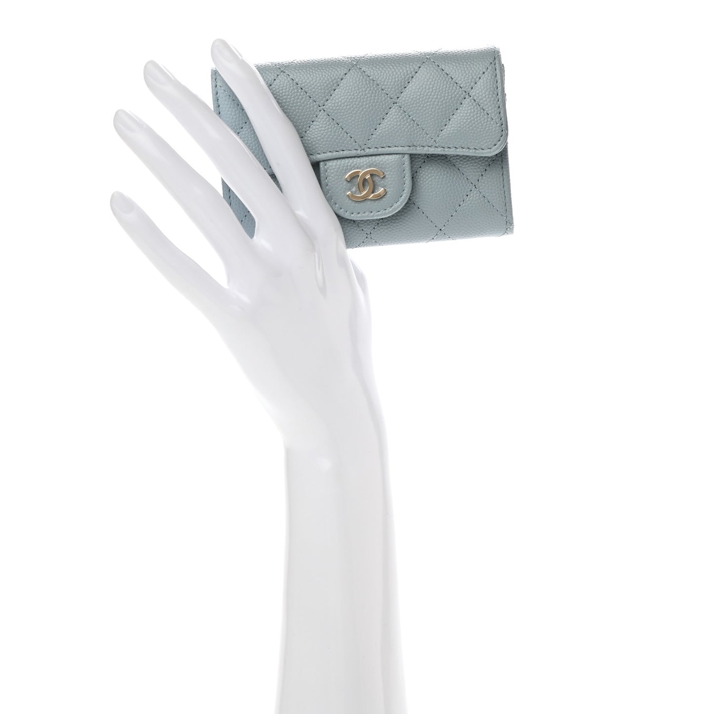 Caviar Quilted Flap Card Holder Wallet Light Blue