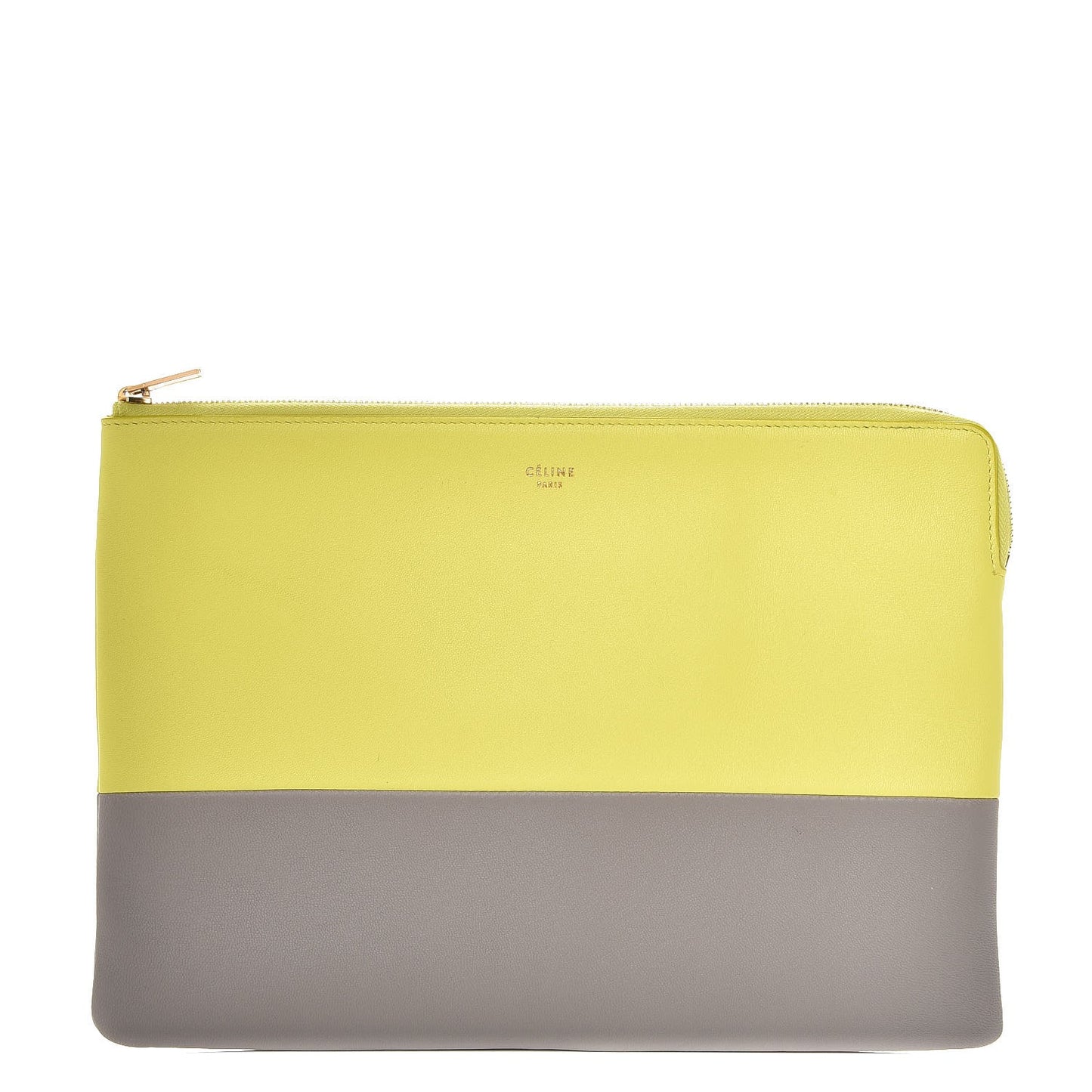 Lambskin Bi-Color Solo Clutch Pouch Fluo Yellow Grey