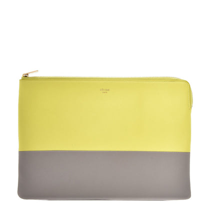 Celine Lambskin Bi-Color Solo Clutch Pouch Fluo Yellow Grey 1 of 8