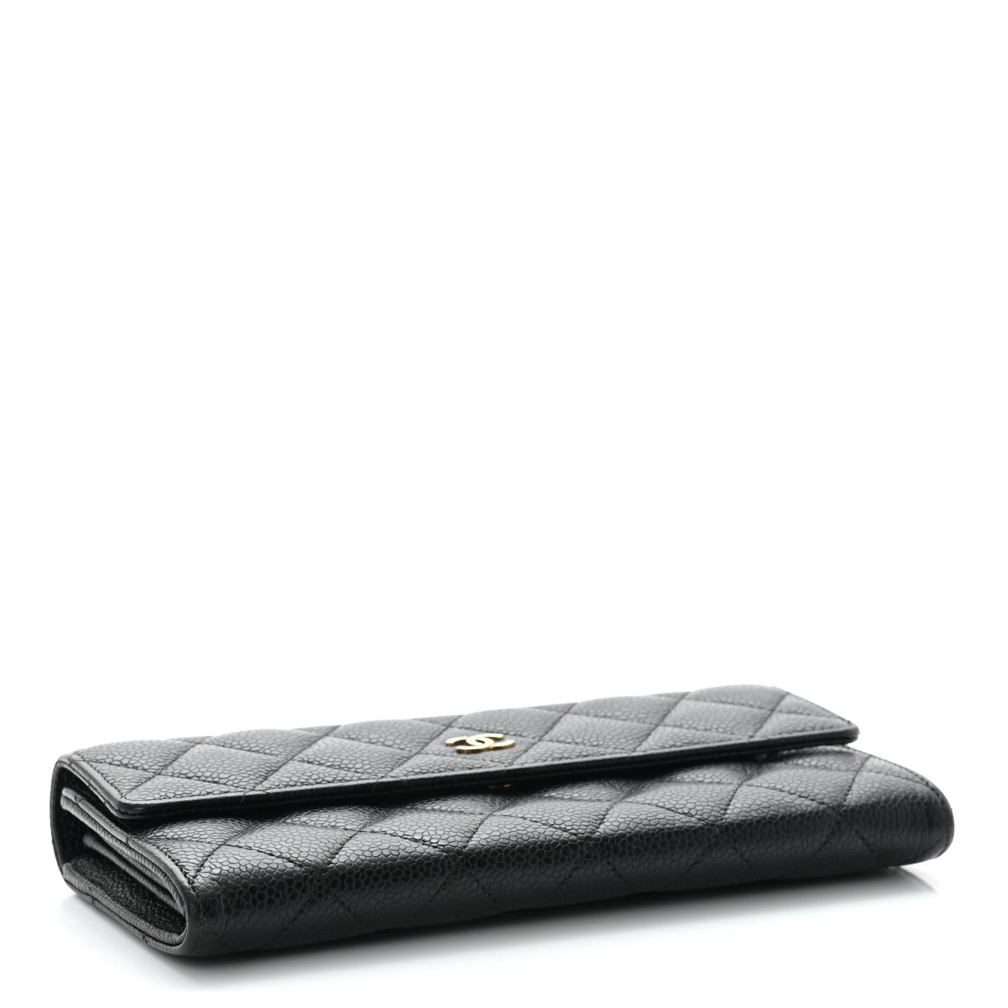 Caviar Quilted Large Gusset Flap Wallet Black