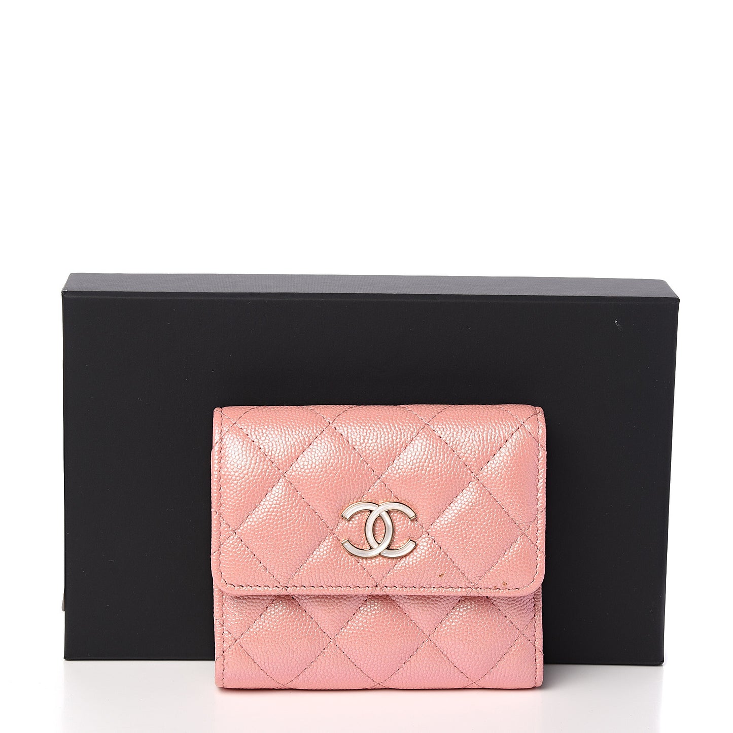 Iridescent Caviar Quilted Small Flap Wallet Rose Pink