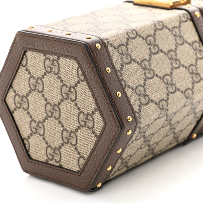 Gucci GG Supreme Monogram Textured Dollar Calfskin Studded Padlock Hexagon Top Handle Case Beige Ebony New Acero 9 of 11