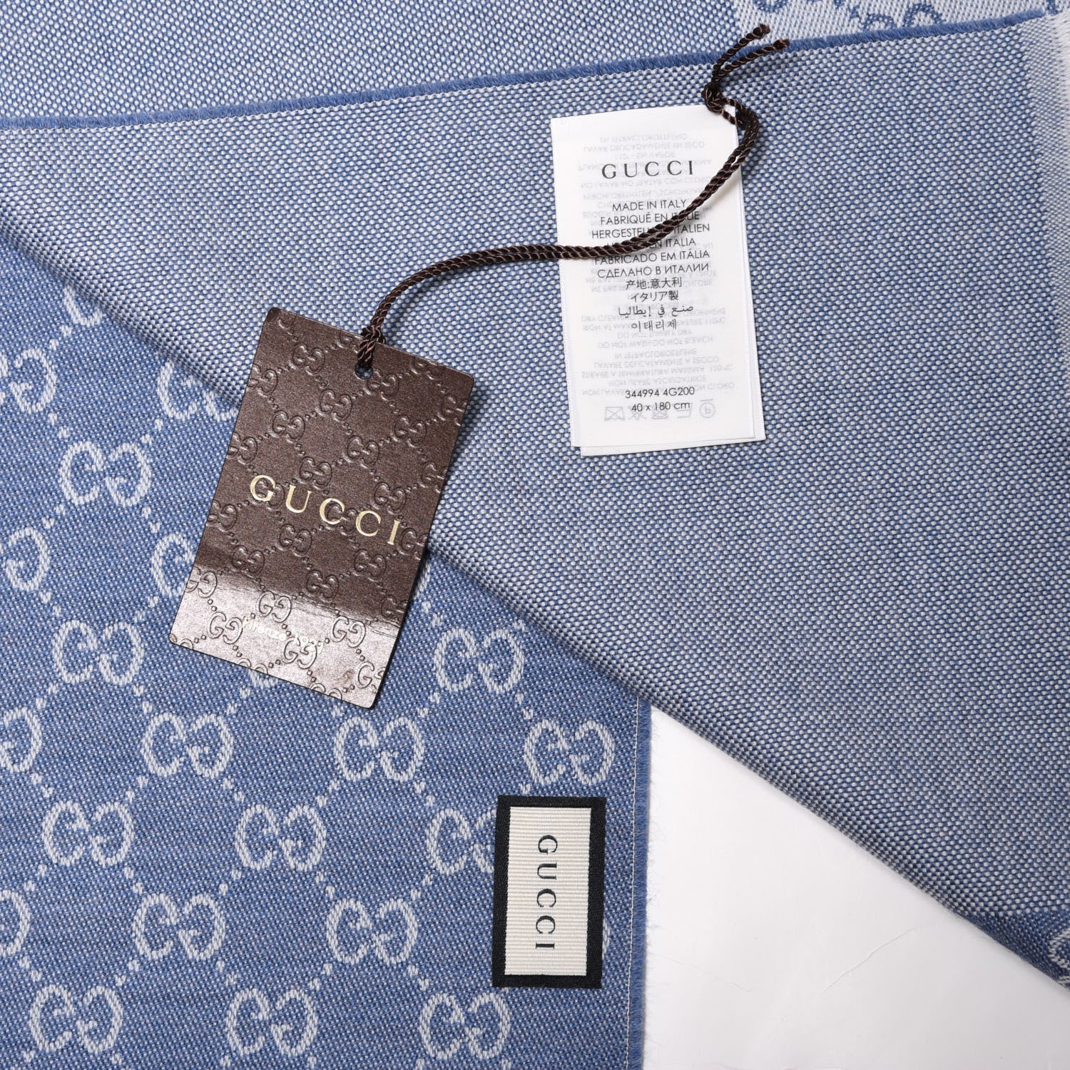 Gucci Wool Jacquard Monogram Fringe Scarf Light Blue 4 of 4