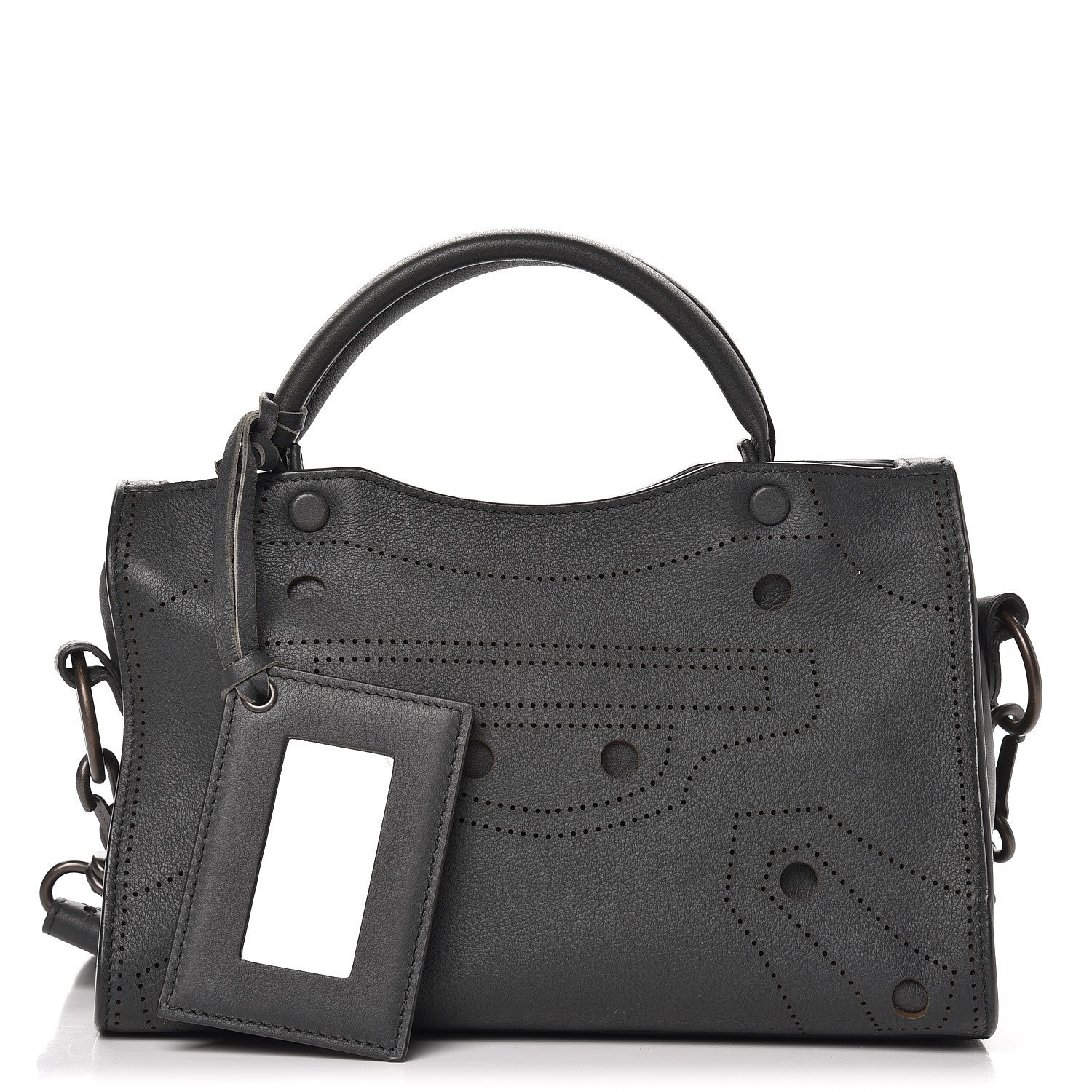 Balenciaga Veau Soyeux Perforated Blackout Hardware Mini City Gris Fossile 1 of 7