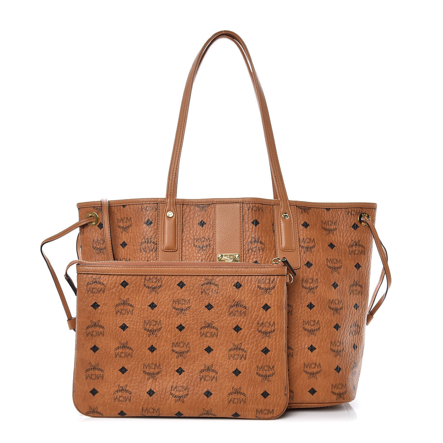 MCM Visetos Medium Liz Reversible Shopper Tote Cognac 1 of 15