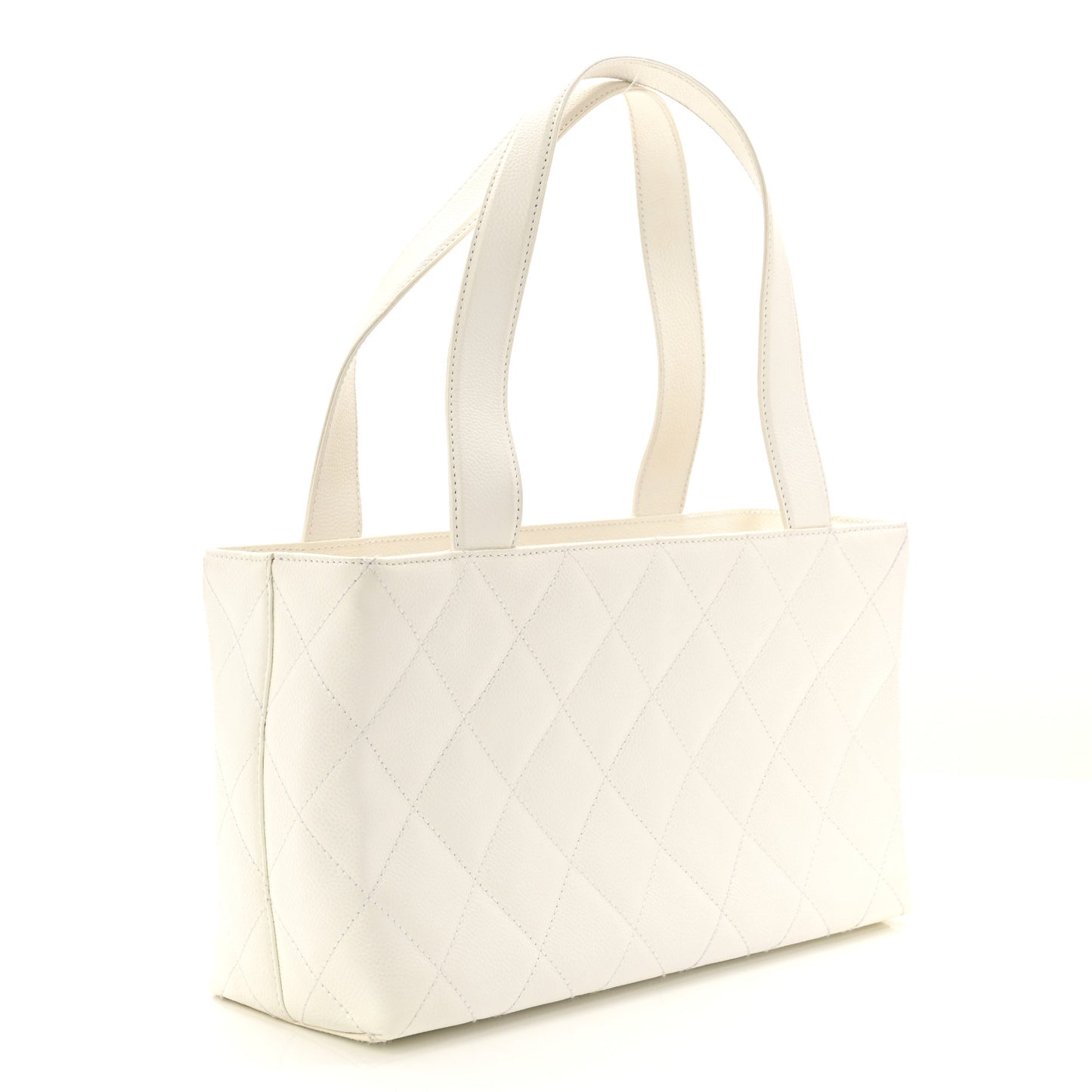 Caviar Quilted Tote With Clutch White