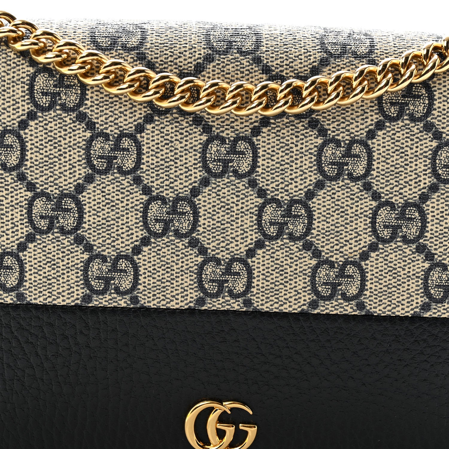 Gucci GG Supreme Monogram Textured Dollar Calfskin Mini GG Marmont Chain Wallet Beige Blue 7 of 9