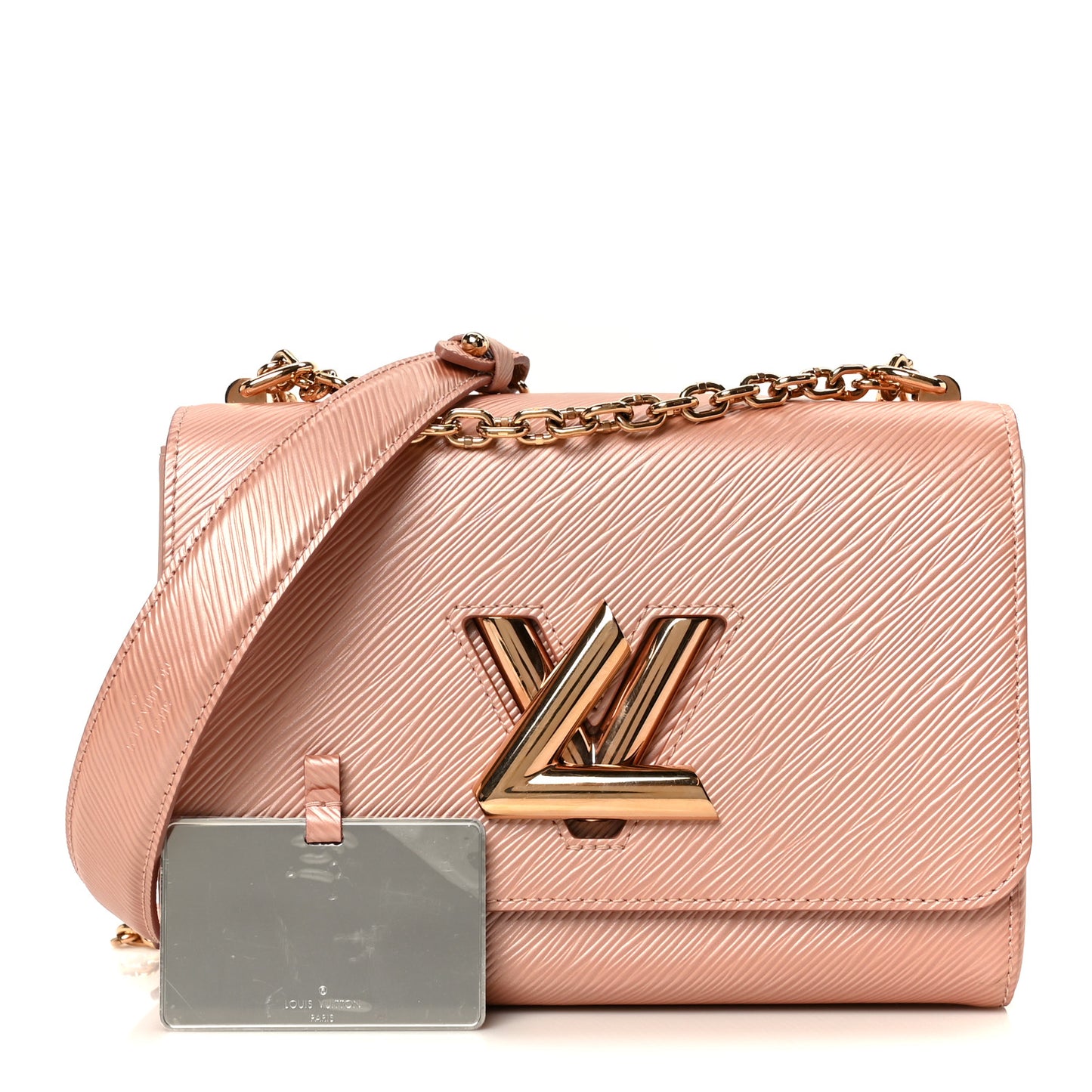 Metallic Epi Twist Shoulder Bag MM Rose Blossom Pink