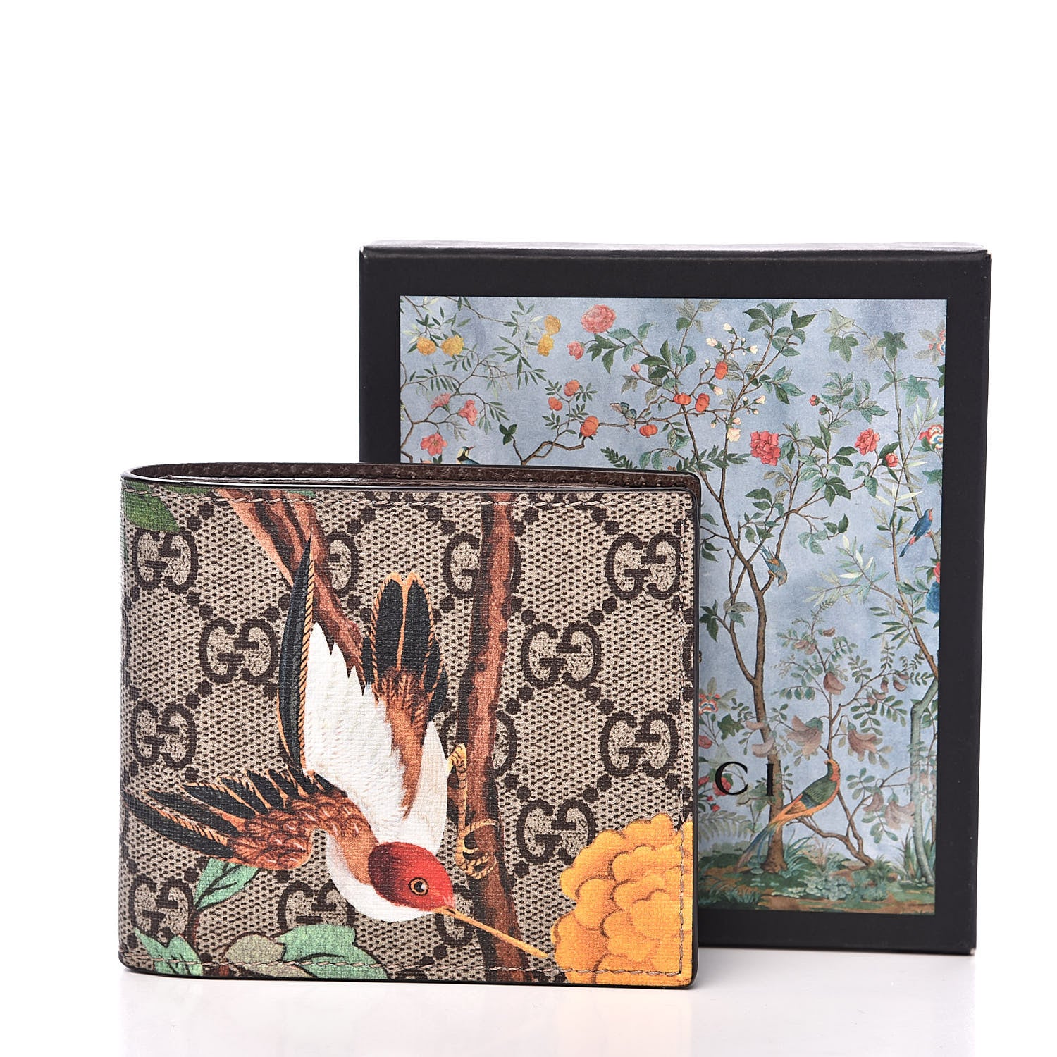 Gucci GG Supreme Monogram Tian Bi-Fold Wallet Beige Multicolor New Acero 7 of 7